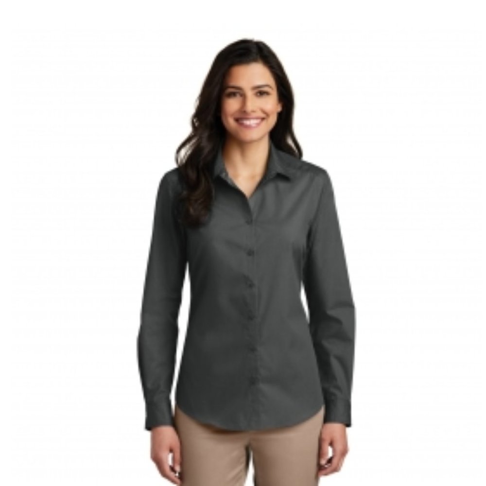 Port Authority  Ladies Long Sleeve Carefree Poplin Shirt - GREY